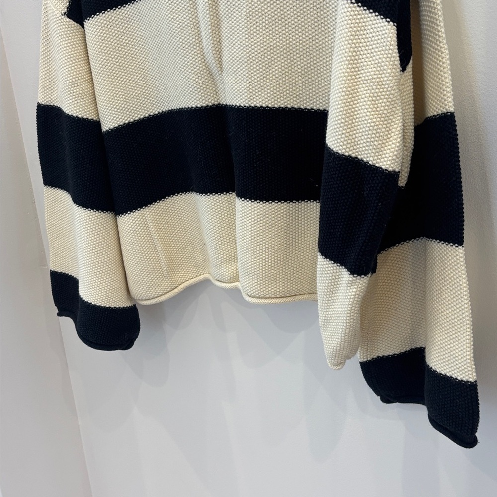 Designer Victor Glemaud Black & Cream Striped Cropped Knit Sweater - Picture 7 of 7